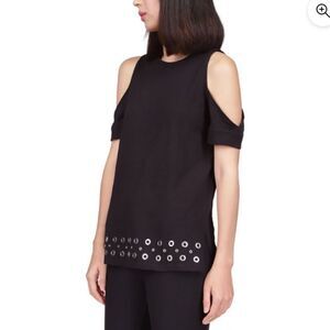 MICHAEL Michael Kors Women's Cold-Shoulder Embellished-Hem Top (XS, Black) NWT